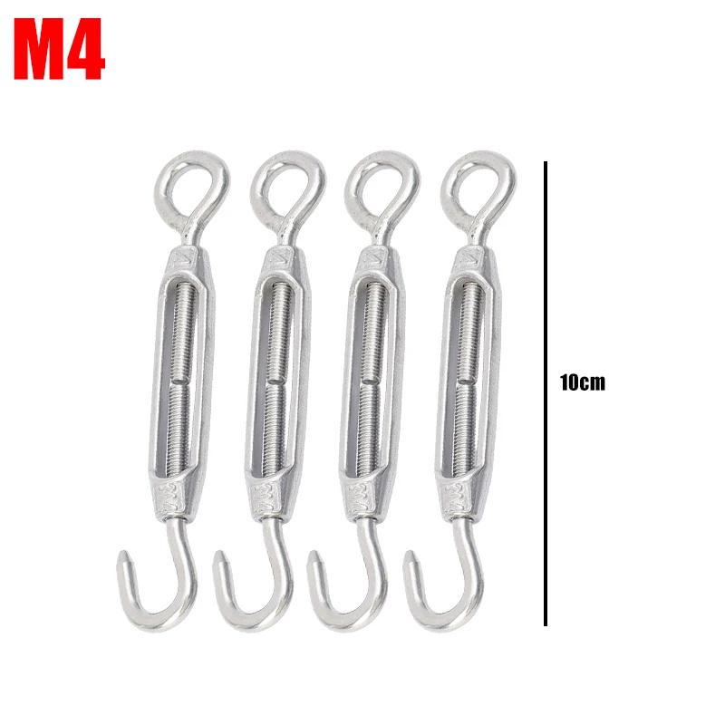 

10/1Pcs Stainless Steel Hook Eye Turnbuckles Adjustable Wire Rope Tensioner Clothesline Tightener Marine Hardware M4 M5 M6 1PC
