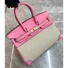 New Cowhide Canvas Platinum Bag Leather Casual Splicing Contrasting Bag Large Capacity Portable Shoulder Messenger Bag