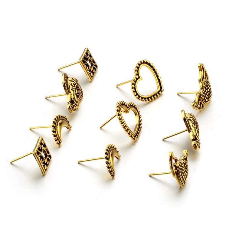 10pcs/5pair Love Wings Elephant Moon Fashion Set Earrings  Earrings Earrings Europe and America Jewe