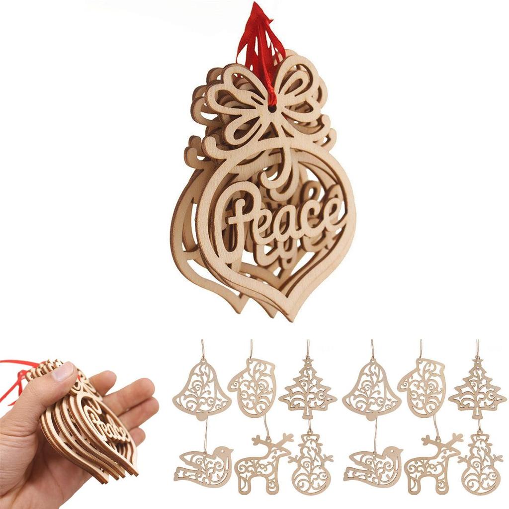 6pcs Christmas Decoration Wooden Pendants Unique Xmas Tree Hanging Ornament Collection