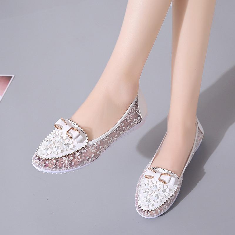 Summer Breathable Solid Color Vulcanized Shoes Floral Embroidery Bowknot Loafers Women Non-slip Flower Sneakers Chaussure Femmes