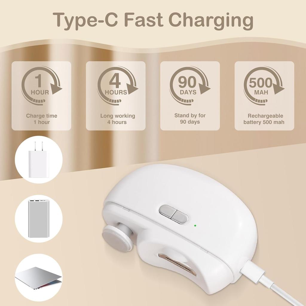 Automatic Nail Clipper Electric Nail Trimmer Polisher with Light 2 Speeds Trimmer 2 in 1 Portable Fingernail Cutter for Baby Kids Adults Seniors