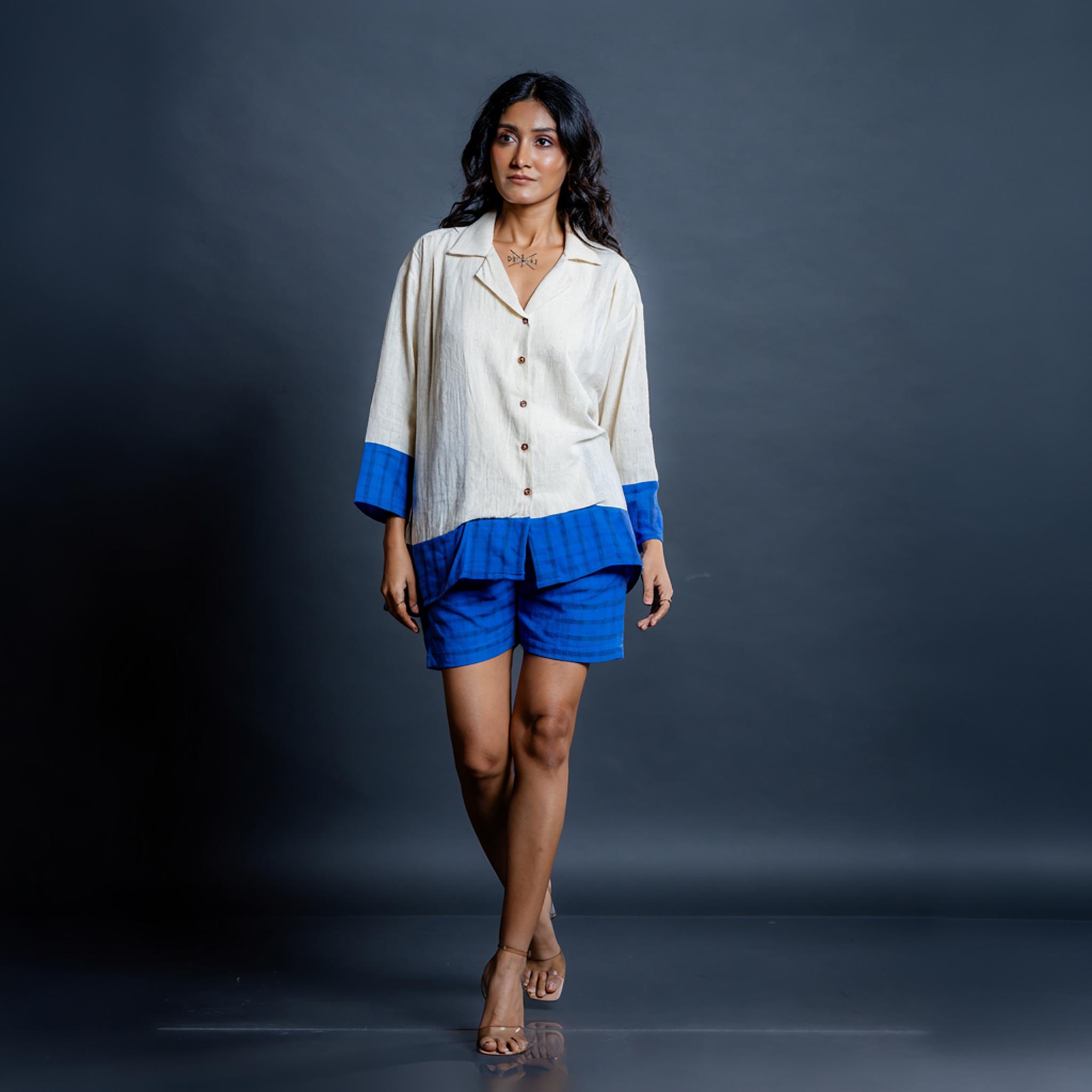 Vera Kora-blue Kala cotton Co-ord set S грязно-белый/синий