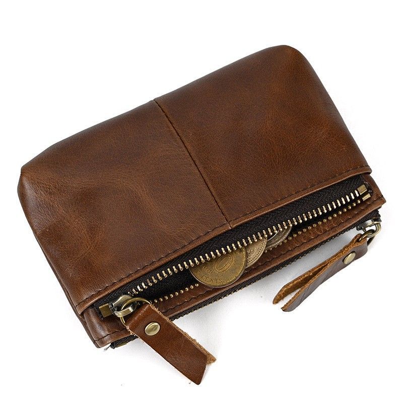 Genuine Leather Zipper Coin Wallet Men Wowen Natural Leather Small Short Purse Card Holder Cash Clutch Wallets Key Ring