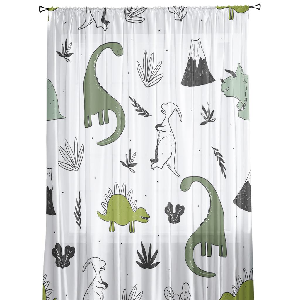 Djurgrön dinosaurieväxt Tyll Skira fönstergardiner för vardagsrum Kök Barn Sovrum Voile Hänggardin