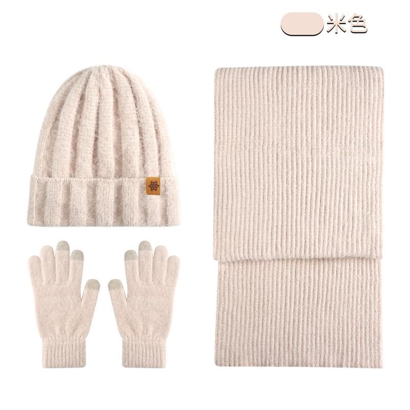 Winter Knit Hat Scarf Gloves Set Women Men Warm Windproof Outdoor Beanie With Ear Protection