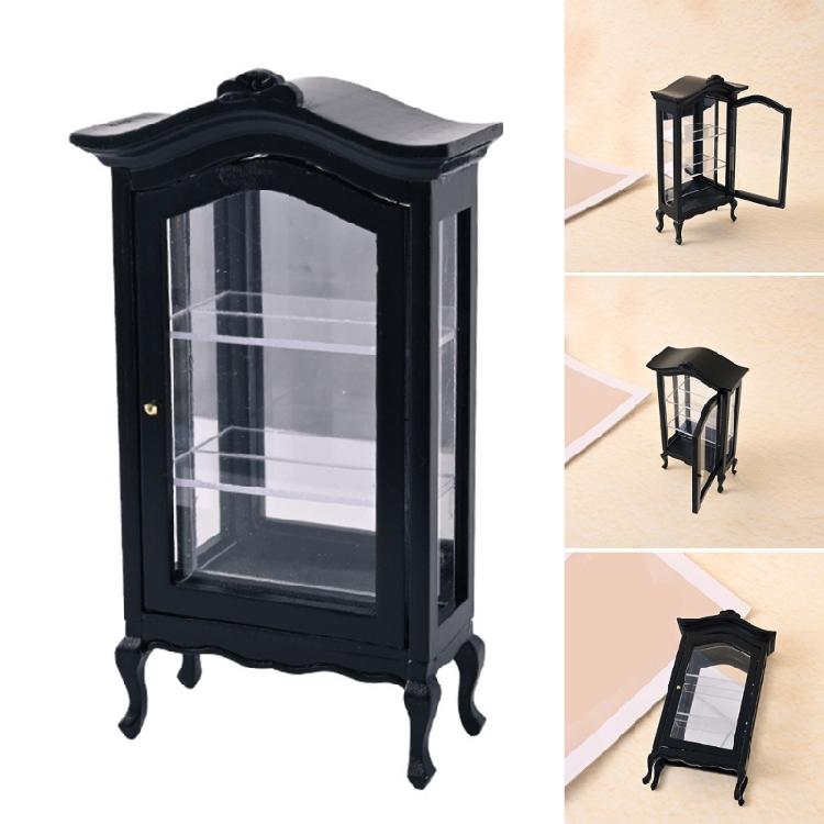 Antique Wooden Display Cabinet Miniature Storage Shelf For 1/12 Scale Dollhouses Model Room Scene Display Accessories