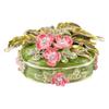 Enamel Jewelry Box Leaf Flower Design Green Oval Metal Enamel Trinket Box with Crystals for Earring Ring Necklace