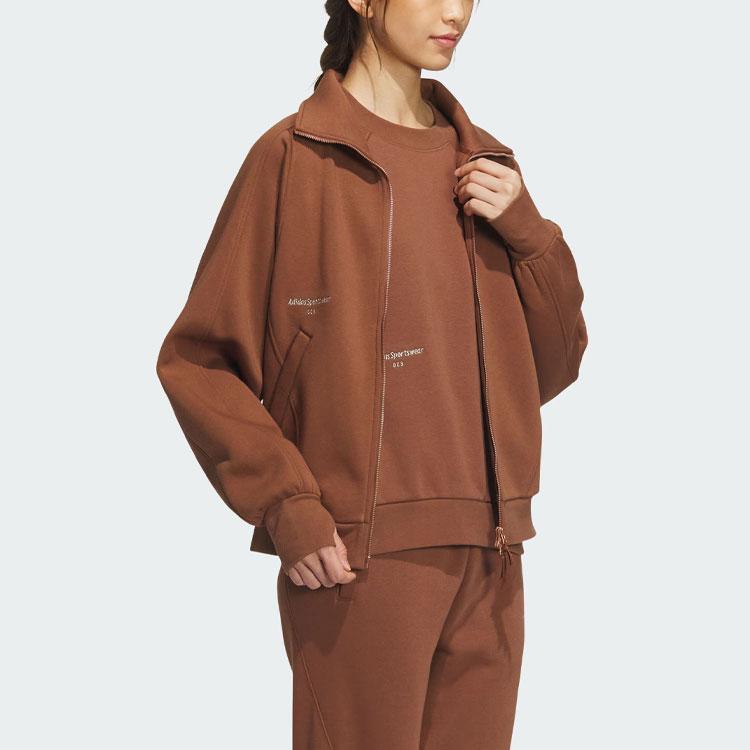 Adidas Small Logo Fleece Full-Zip Jacket Women Outerwear Brown IX6794