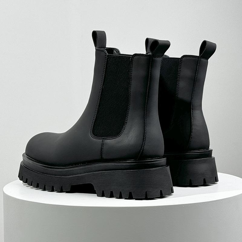 Neuankömmling Leder Herren Chelsea Boots Dicke Sohle Runde Zehenpartie Kurze Stiefel Winterbekleidung Botas Warme Plüsch Schneeschuhe Hohe Schuhe
