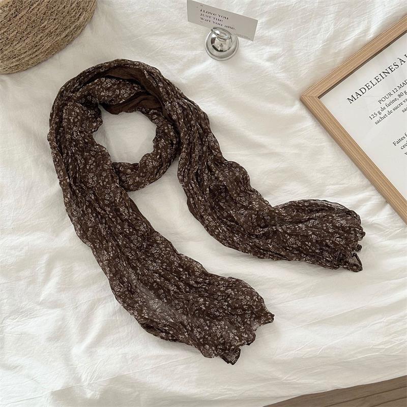 Retro Ethnic Style Warm Cold-Proof Scarf Women Floral Crumpled Silk Cotton Linen Scarf Long Folds Shawl  Headscarf Gifts