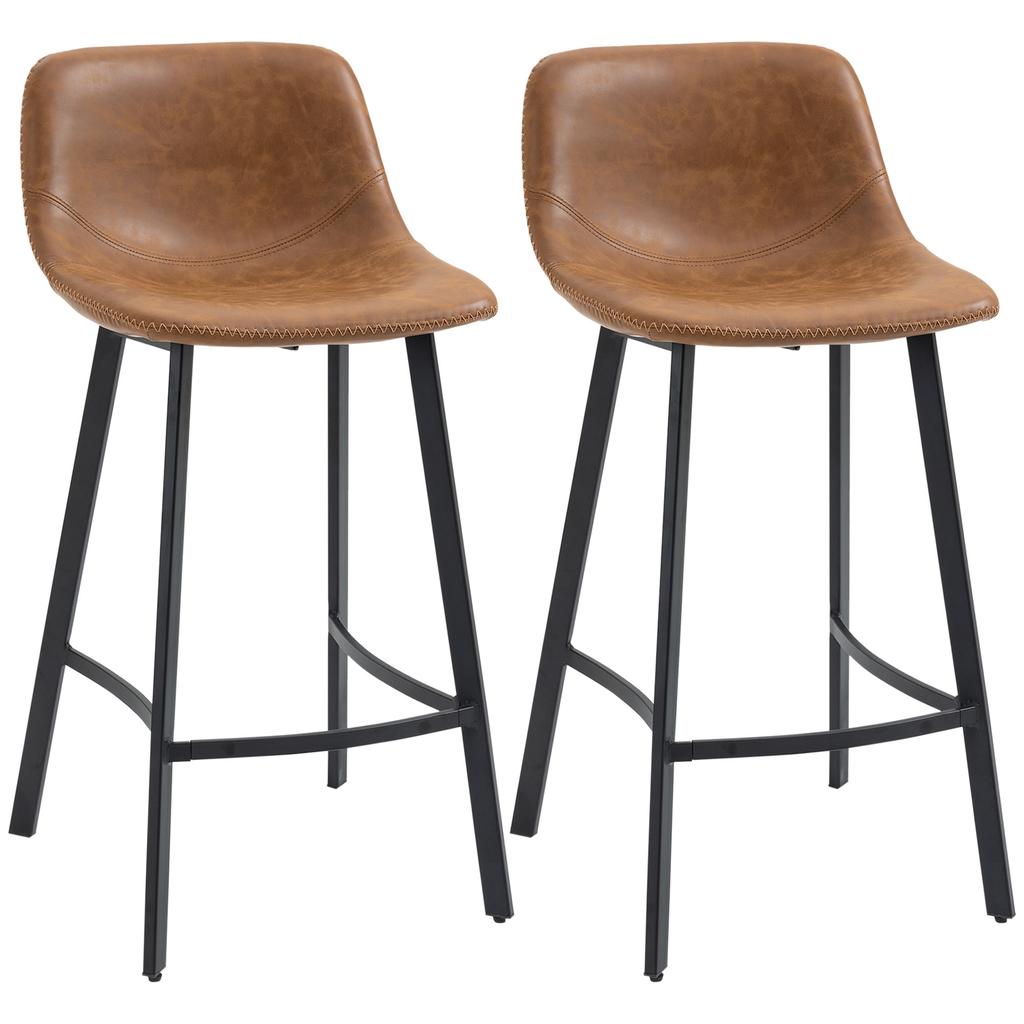 Bar Stools Set of 2, PU Leather Dining Stools with Backrest, Footrest, for Kitchen, Counter, Breakfast Bar, Brown