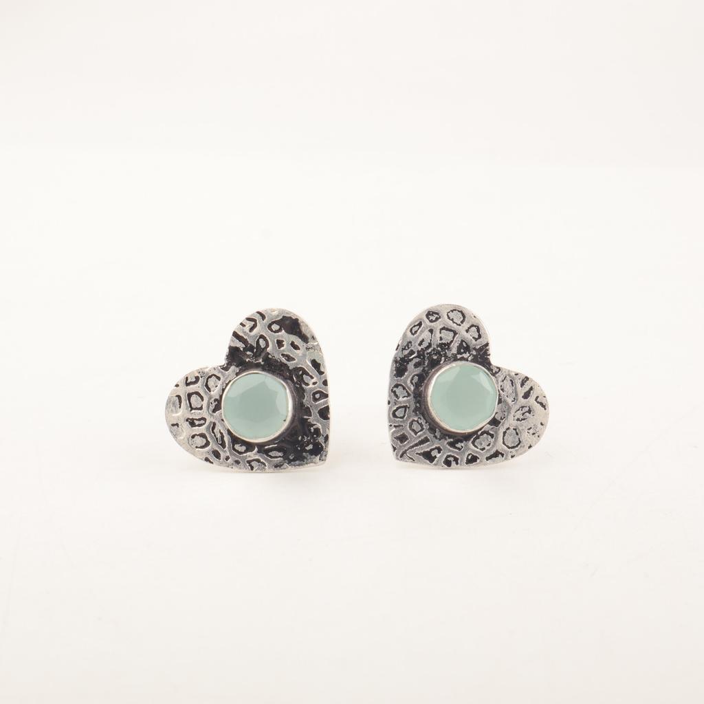 Rare Aqua Chalcedony Gemstone 925 Sterling Silver Jewelry Push Back Studs 0.6" EE-143-17