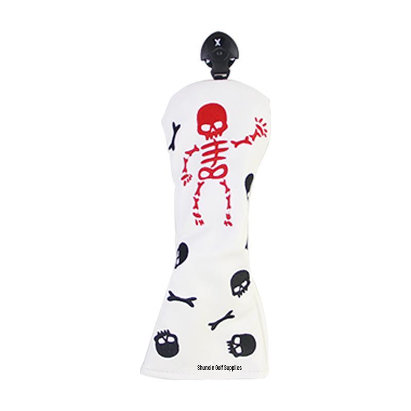 Skull Embroidered Golf Wood Headcover with Rotating Number Tag (1/3/5/UT)