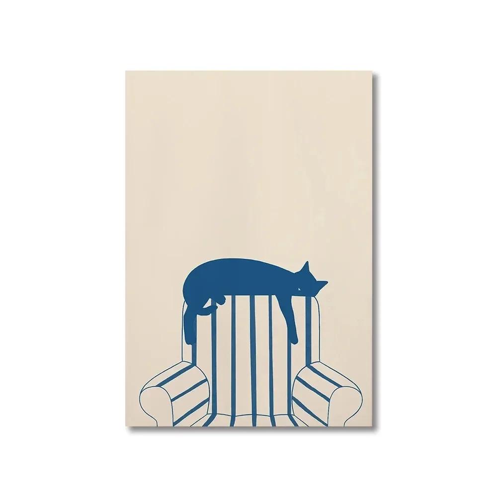 Abstrakte Süße Katze Tier Leinwanddrucke Elegantes Damenporträt Wandkunst Illustration Poster für Wohnzimmer Schlafzimmer & Heimdekoration