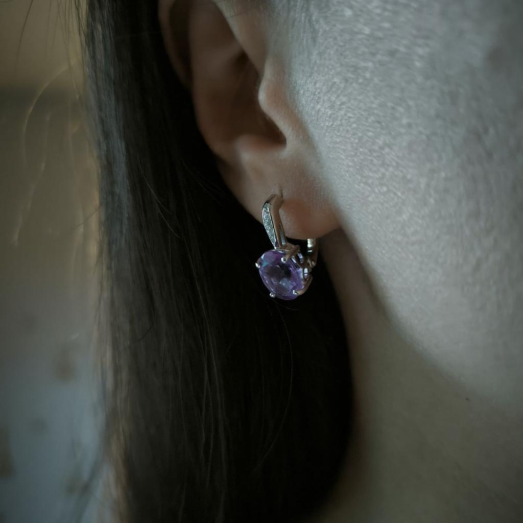 Серебряные серьги с натуральным аметистом (2189282)