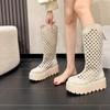 Fashion Women's High Boots Round Head Flannelette Mesh Back Zipper Waterproof Platform Anti-slip and Wear-resistant Mid-heels