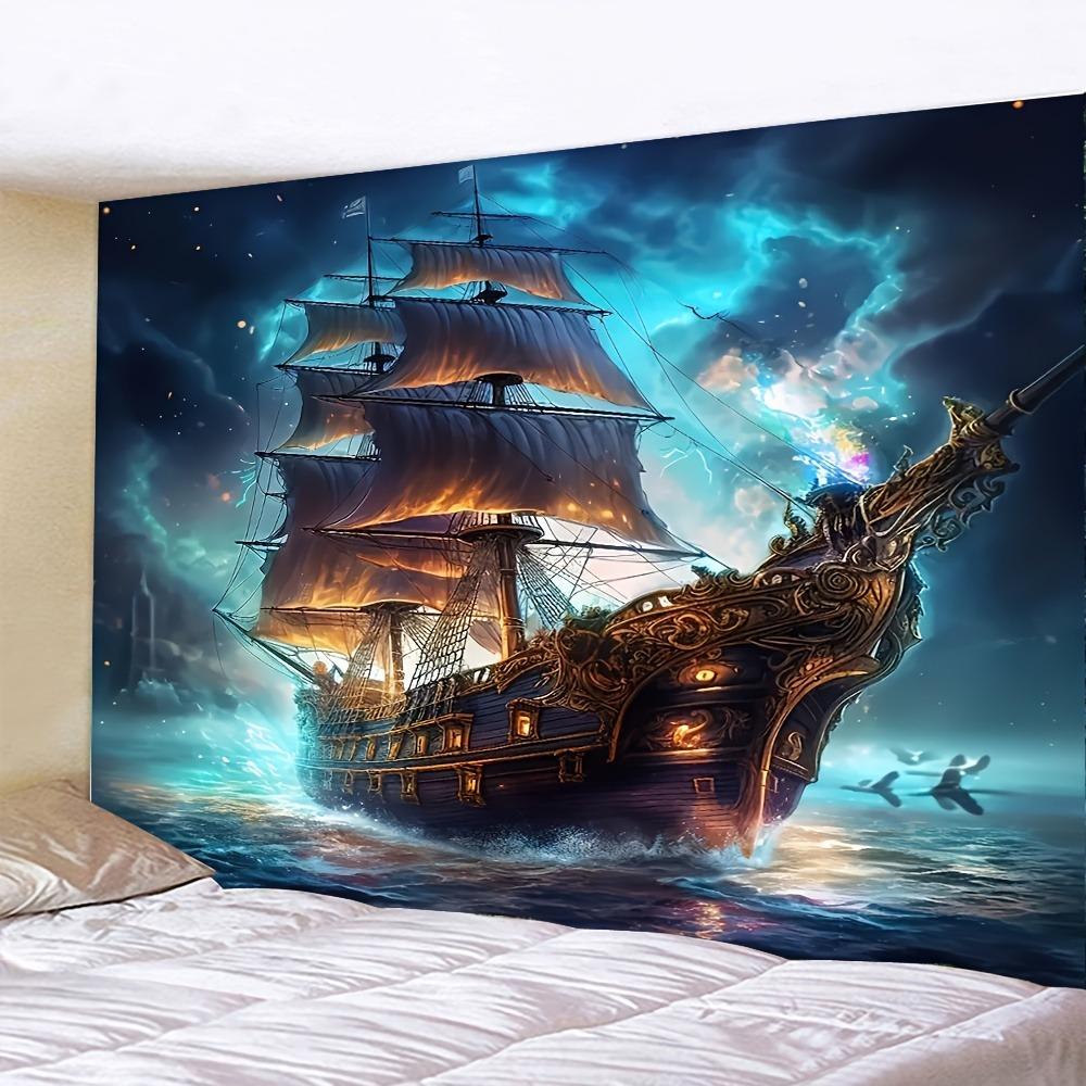 Enchanting Pirate Ship And Ocean Scene Tapestry Coastal Home Decoration Bedroom Living Room Decoration