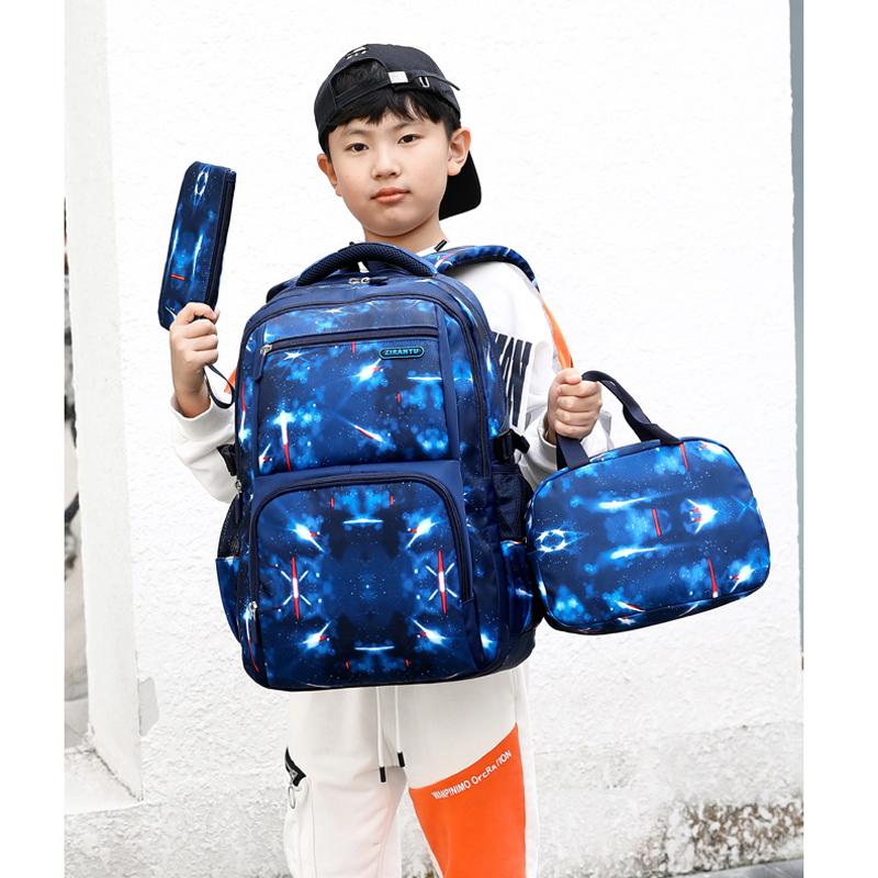 3PCS Set Children School Backpacks Starry Sky Pattern Students Backpack for Boys School Bag with Lunch Bag Pencil Case