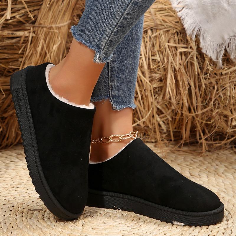 Women's Large Size Fleece-Lined Thick Sole Slip-On Short Snow Boots.