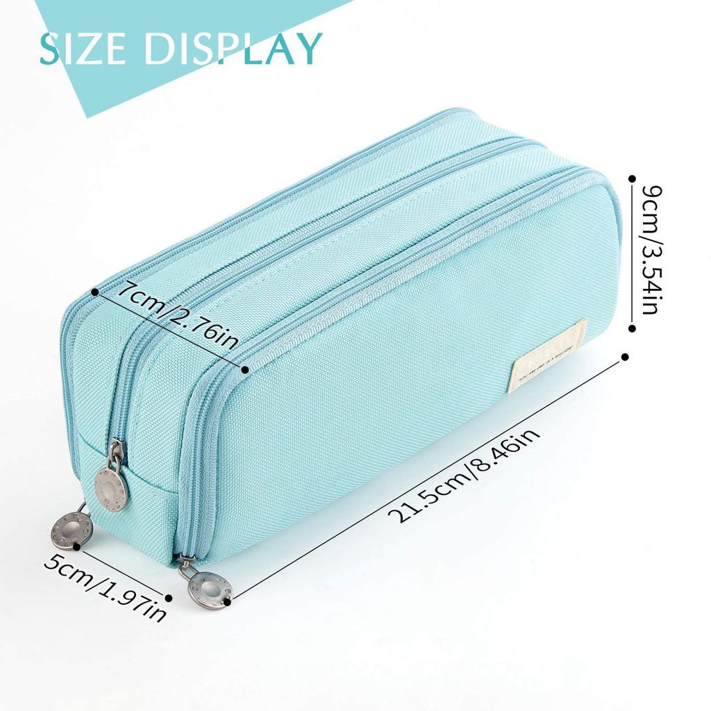 Large Capacity Pencil Case 3 Compartment Pouch Pen Bag for School Teen Girl Boy Men Women,Light Blue