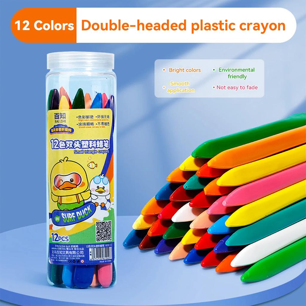12/24/36 Color Triangle Crayons Non-Dirty Hands Double-headed Plastic Oil Paint Sticks for Children's Kindergarten Stationery