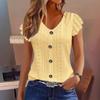 Women's V-Neck Eyelet Lace Blouse Ruffle Short Sleeve Button Front Casual Summer Top