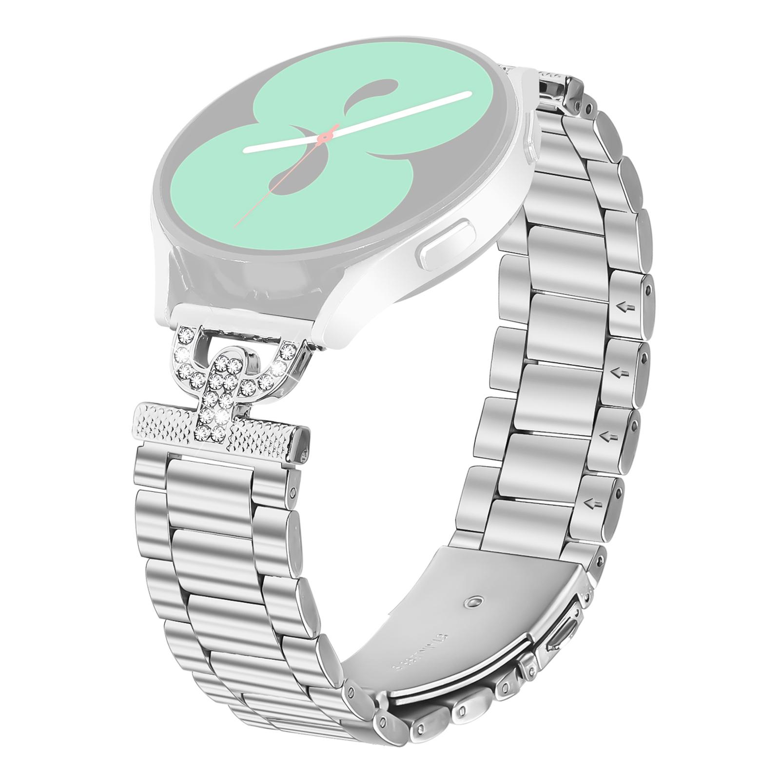 

Watch Strap for Garmin Vivomove Sport/Venu 2 Plus Silver Metal Band D-Shape Rhinestones Decor 3-Bead A