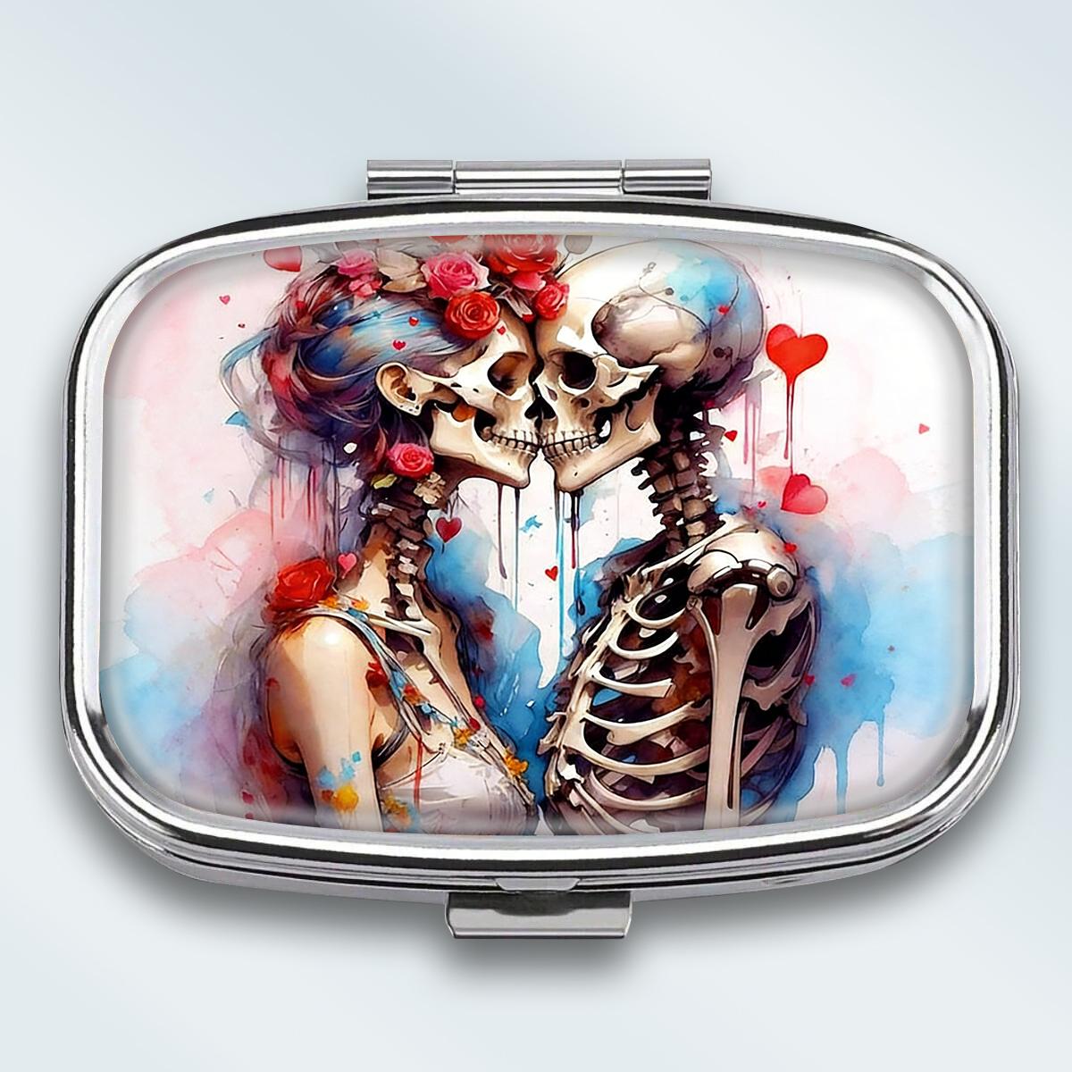 

Portable Pill Box with 2 Compartments, Mini Metal Medicine Organizer Case, Cute Printed Pill Container for Vitamins, Pills, Jewelry, Travel, Daily Use разноцветный