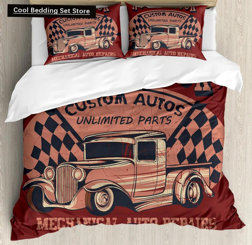 Cars Duvet Cover Set Cartoon Monster Truck Cool Vehicle Duvet Cover Set Bedclothes Double Queen King Size Polyester Qulit Cover
