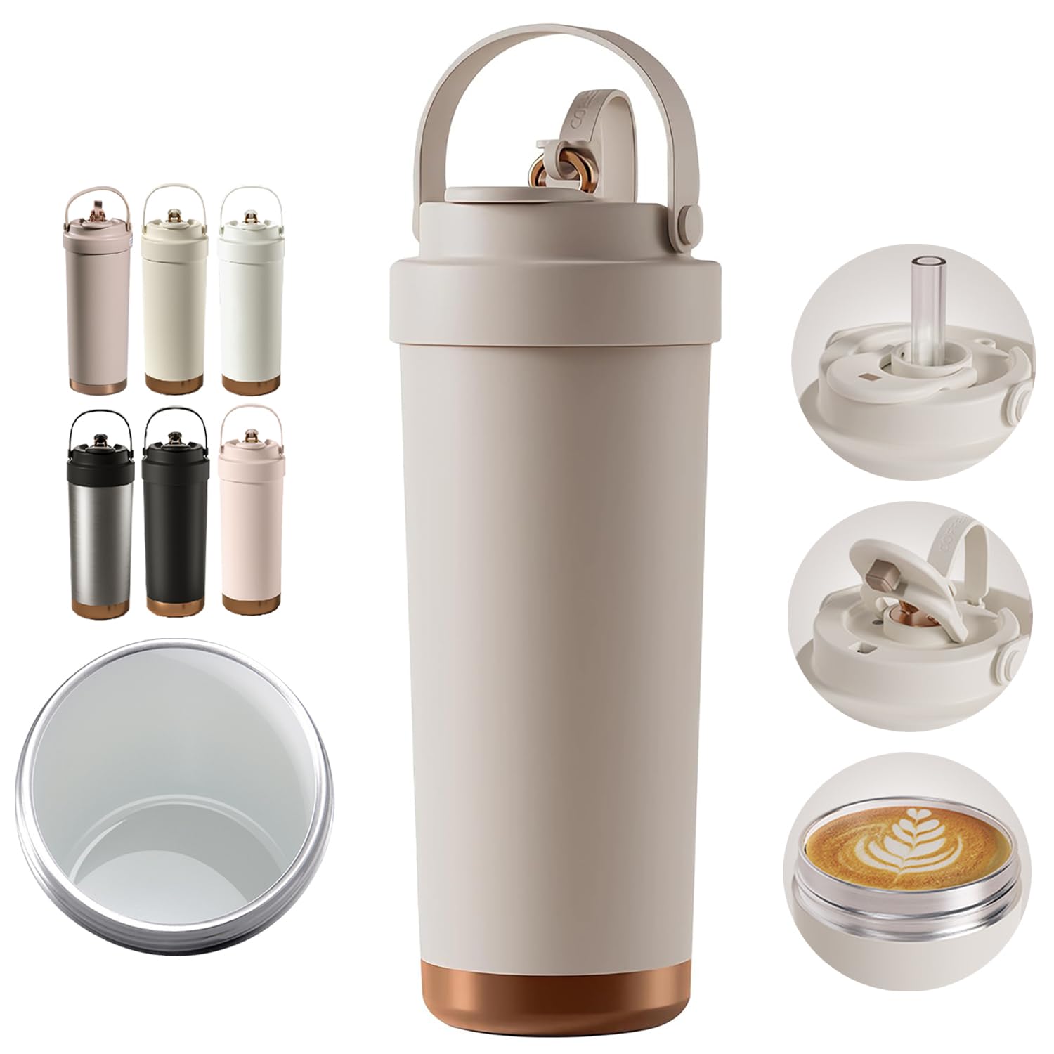 

TSQIBU Ceramic-Coated Water Bottle, 750ml, with Straw and Handle, Portable, Direct-Drink, with Lid, Compatible with Coffee, Soda, Milk, and Soy Milk,