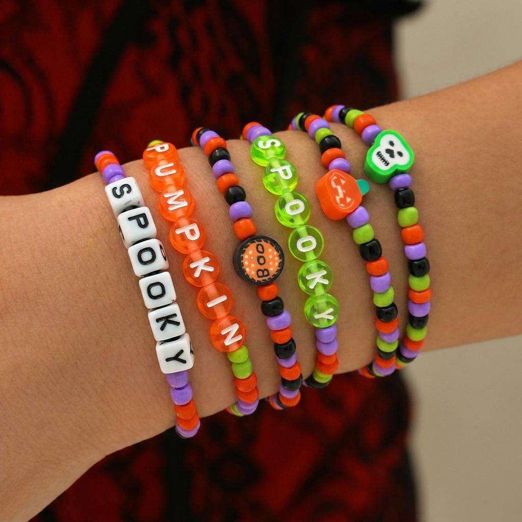 Halloween Multilayer Stretch Bracelets For Women BOO Letter Ghost Pumpkin Clay Beads Stretch Bangles Party Costume Charm Jewelry