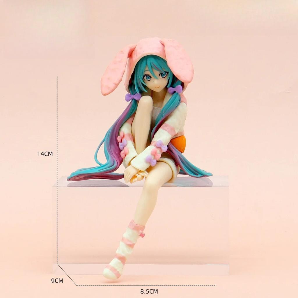 15CM Anime HATSUNE MIKU Figure Noodle Stopper Figure Rabbit Ear Pajamas Model Toy Doll Aciton Figure Collection Gift PVC