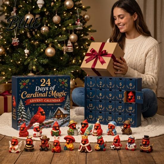 Winter Decoration Items Red Bird Christmas Advent Calendar 24 Unique Miniature Parent Child Interactive Toys Figurines Tree Hanging Ornaments