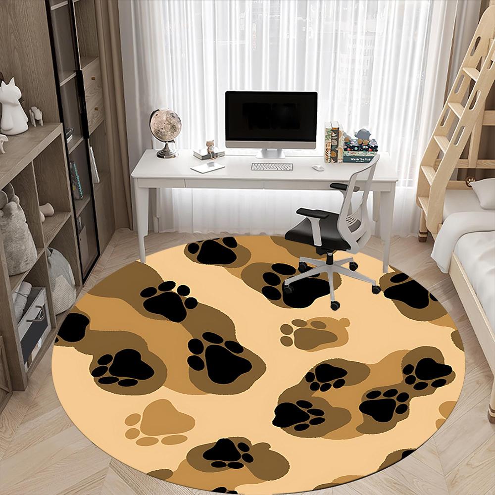 1pc Paw Prints Office Round Rug, Non-slip, Soft and Durable Office Rug for Interior Decoration, Perfect for Office, Beautiful Decoration Yy260323044