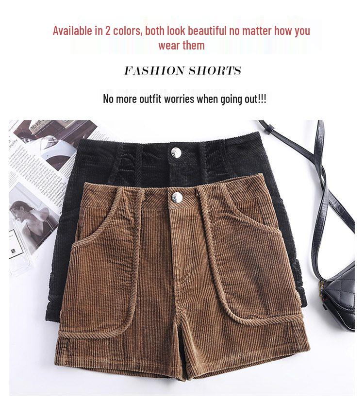 Women's High-Waisted Corduroy Wide-Leg A-Line Bootcut Shorts - 2026 Spring/Autumn Fashion Trend