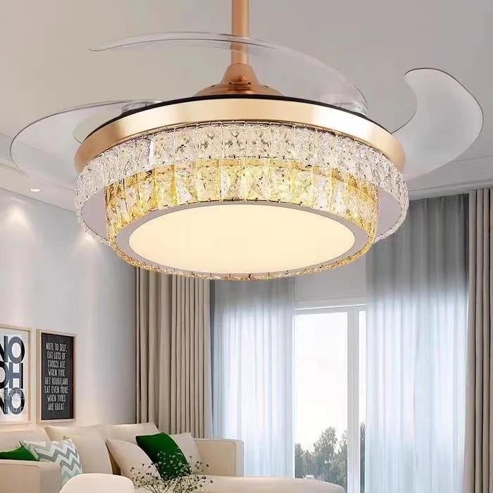 Modern Living Room Invisible Ceiling Fan Light Remote Control  Luxury Crystal Ceiling Fan Light Home Decoration Electric Fan