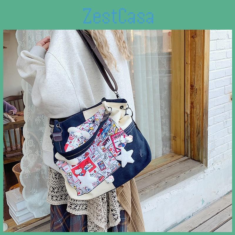 Splicing Handbag Canvas With Cute  Print And Bones Decorations Star