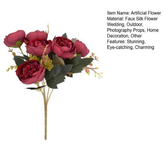 6 Köpfe Künstliche Rosenblüten Faux Seidenrosen-Sträuße mit Blatt für Hochzeit Zuhause Büro Innen Außen Dekoration