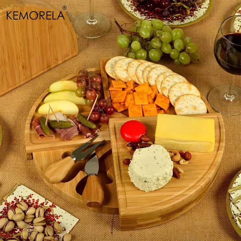  Cheese Board Cutlery Cutter Set with Slide Out Drawer - Kitchen Cooking Tools Slicer Fork Scoops Cut Storage Set