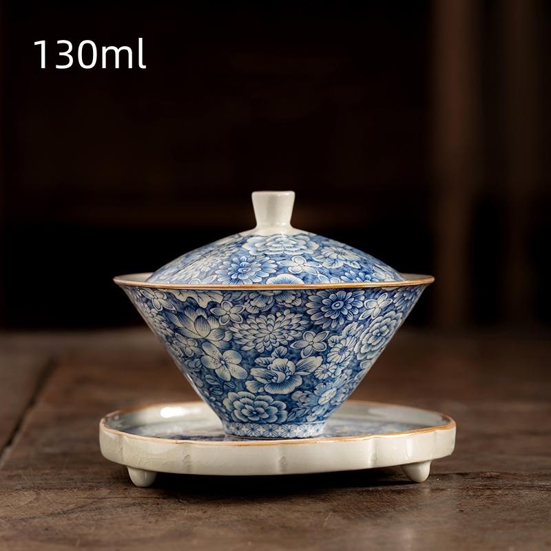 Retro Ru Kiln Tea Tureen  Ceramic Sancai Cover Bowl Tea Maker Gaiwan Can Raise Kung Fu Teaware