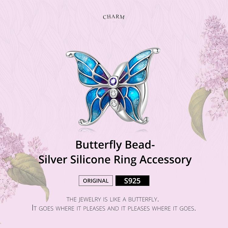 BAMOER Real 925 Sterling Silver Butterfly Silver Silicone Accessory Spacer Stopper Beads Fit Original DIY Charms Bracelet Jewelry
