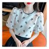 Navava Short Sleeve Flower Embroidery Round Neck Blouse Nb2237