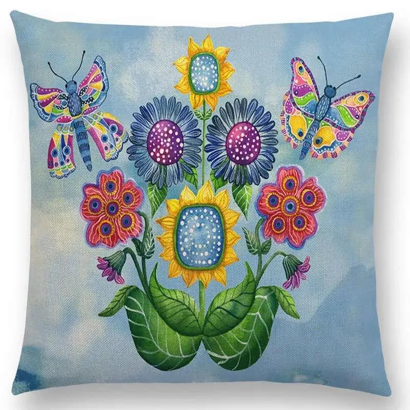 

Акварельные Бабочки Цветы Диванная Наволочка Подушка Яркий Сон Фантазия Соцветие Фламинго Чехол для Подушки 66x66cm