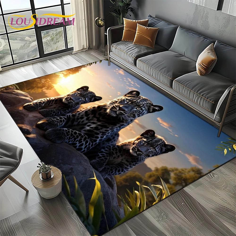 Wilder Tiger Löwe Leopard Biest Tier Wildtier Cartoon Teppich Teppich für Wohnzimmer Schlafzimmer Sofa Dekoration, Rutschfeste Bodenmatte