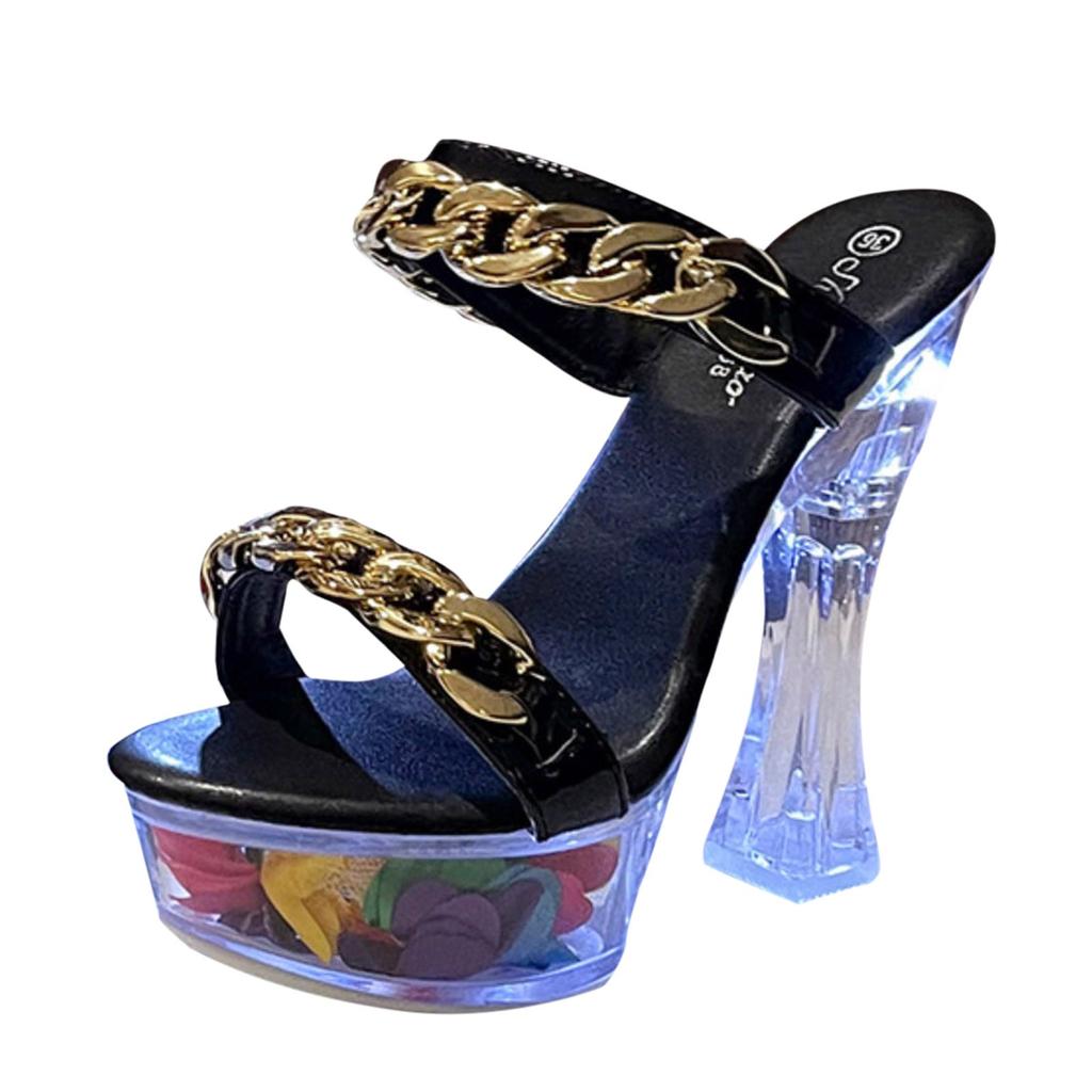 Damen Sandalen Ohne Absatz Leuchtendes Metall Hohe Absätze Dicke Absätze Plateau Modische Hohe Absätze Chaussure Femme