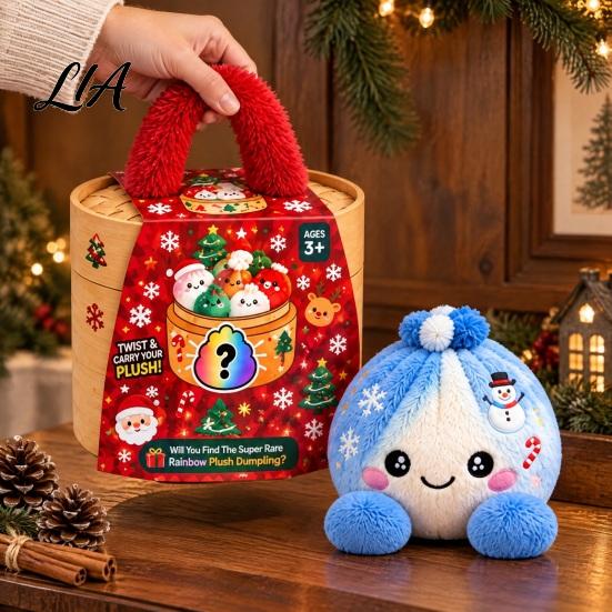 Cartoon Steamed Bun Plushie Christmas Plush Dumpling Toy with Steamer, Stress Relief Stuffed Decoration Squeeze Toy, for Holiday Steamer