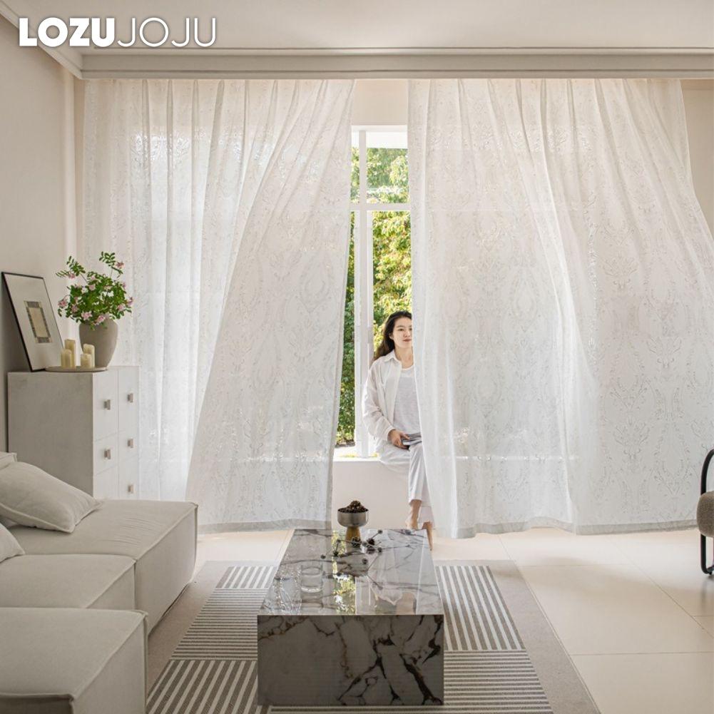 1 buc LOZUJOJU Jacquard Franțuzesc Alb Translucid Perdea Transparentă Tul Confortabil pentru Living Dormitor Balcon Fereastră Decor Acasă