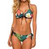 Two Piece Bikini Set Women Halter Neck Tie Side Bottoms Tropical Leaf Print Swimwear Summer Beachwear