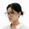 Alloaiweeo [Illusionist] Oversized Boston Frame Round Horn-Rimmed Transparent Khaki Eyeglass Frame Il7411 1313G Blue Light Lens Selection